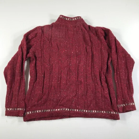 Woolrich Sweater Womens Medium Heather Red Gray Quarter Zip Nordic Fair Isle - Picture 7 of 11